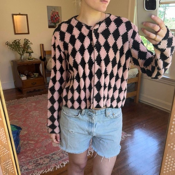 Vintage Harlequin patterned cardigan - Picture 1 of 9